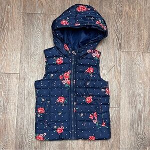 Peyton & Parker Girls Floral Puffer Vest Hooded Navy Rose 5T
